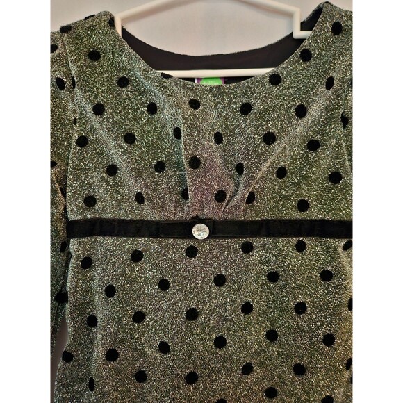 Youth Girls Dollie & Me Sz 6 Dress Metallic Silver Color W/ Black Dots - Picture 3 of 9